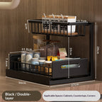 Black under-sink organizer dimensions: 36 cm wide, 27 cm deep, 28 cm high